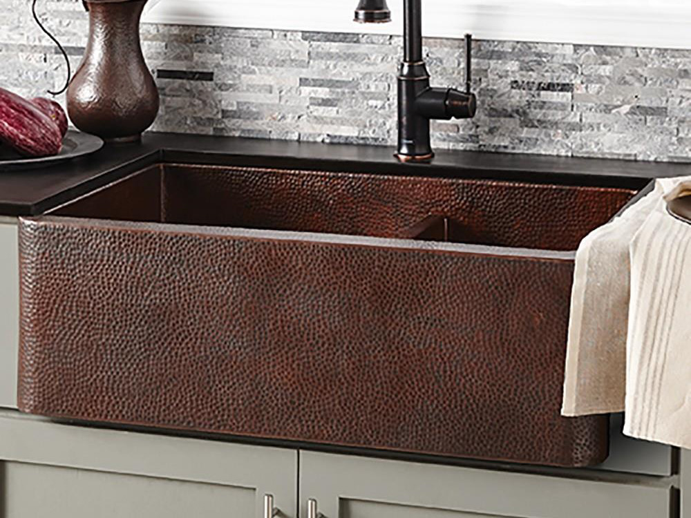 33-Inch Double-Bowl Copper Apron-Front Sink