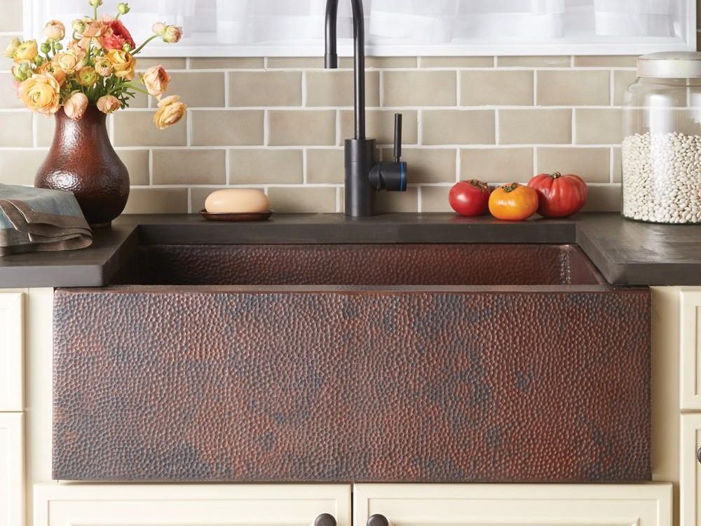 33" Copper Apron-Front Farmhouse Kitchen Sink