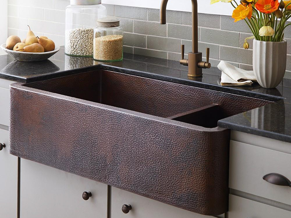 40" Double-Bowl Copper Farmhouse Sink